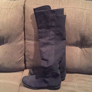 Blue over the knee flat boots